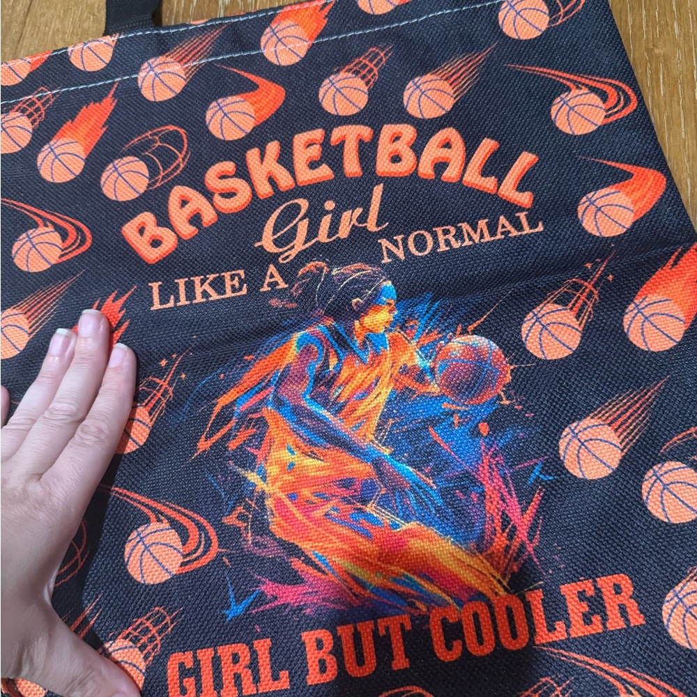 Basketball Girl Graphic Tote Bag - Black and Orange NEW - Picture 2 of 2